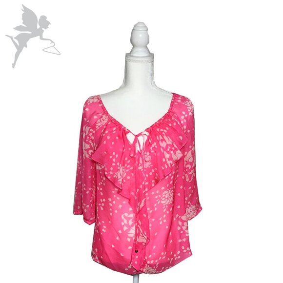 YOANA BARASCHI Silk Ruffle Front Boho Peet Blouse - Picture 1 of 7